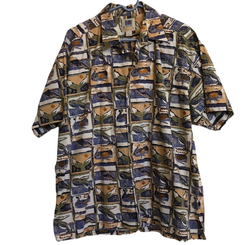 Vtg Avi Collection Kahala Hawaii Hawaiian whale print button‎ down size XL